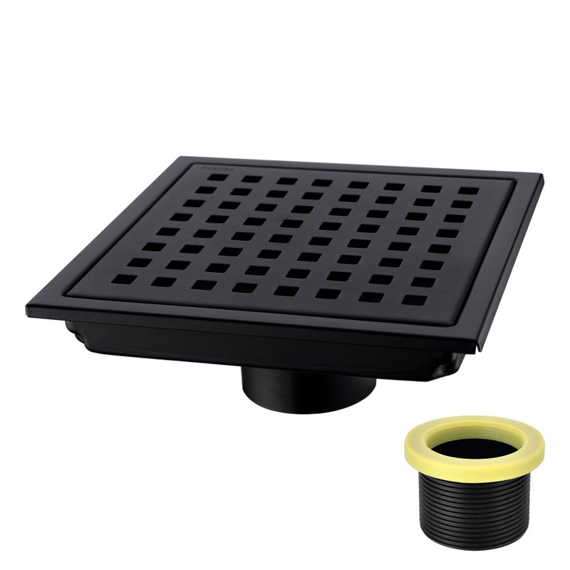 orhemus 6 inch Stainless Steel Shower Floor Drain with Threaded Adapter, Removable Grid Cover, Black - Image 1